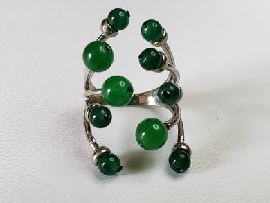 Size 6-8 Open Cage Style, Green Aventurine, 7.5 ctw on Silvertone Brass Ring