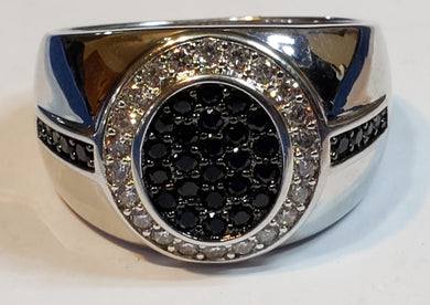 Size 14 Men's Rhodium & Silvertone Ring with 1.4 ctw Simulated Black & White Diamonds
