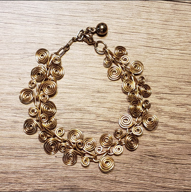 Hand Crafted Gold Color, Nickel Free Copper Wire Spiral Chain Bracelet. Adjustable 7.5