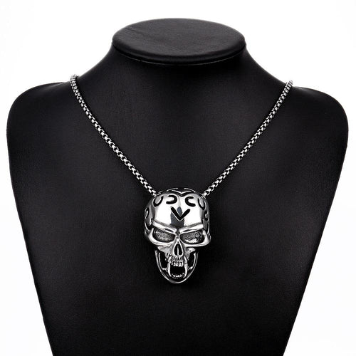 Diamond Cut Skull with Fangs Necklace in Stainless Steel