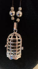 Load image into Gallery viewer, Hand Knotted Black Silk 36&quot; Necklace with Czech Glass,  Swarovski Pearls &amp; Bird Cage DIFFUSER