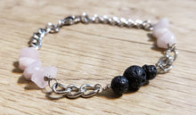 Load image into Gallery viewer, Hand Crafted All Natural Rose Quartz Gemstone Sets &amp; Chain Bracelet with Lava Rocks. Non Tarnish &amp; Fully Adjustable to 8.5&quot; with Lobster Claw Clasp