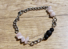 Load image into Gallery viewer, Hand Crafted All Natural Rose Quartz Gemstone Sets &amp; Chain Bracelet with Lava Rocks. Non Tarnish &amp; Fully Adjustable to 8.5&quot; with Lobster Claw Clasp