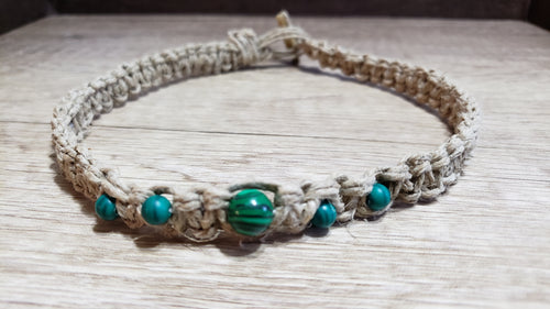 Natural Hemp & Malachite Bead Men's 16 1/2