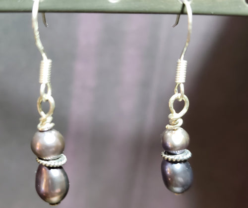 Peacock Pearls on Silver Plated Fish Hook Earrings