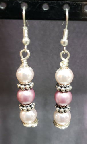 Pink & White Swarovski Pearls with Silver Silver Spacers & Fish Hook Earrings