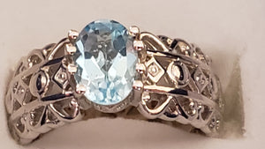 Size 7 Sky Blue Topaz 1.4 ct Platinum Bonded Brass Ring