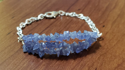 Natural Tanzanite & Silver Plated Chain Bracelet. Triple Strand, Adjustable to 8