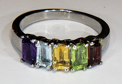 Size 6 Amethyst, Topaz, Citrine, Peridot, Garnet 1.75 ct TGW Stainless Steel Ring