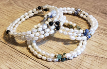 Load image into Gallery viewer, Set of 3 Natural Freshwater Pearl Memory Wire Wrap Bracelets 