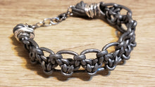 Load image into Gallery viewer, Metallic Gray Leather &amp; Stainless Steel Chain Bracelet, Adjustable up to 9&quot; with Lobster Claw Clasp.
 