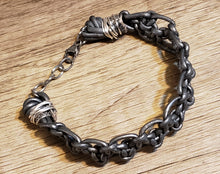 Load image into Gallery viewer, Metallic Gray Leather &amp; Stainless Steel Chain Bracelet, Adjustable up to 9&quot; with Lobster Claw Clasp.
 