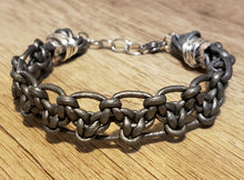 Load image into Gallery viewer, Metallic Gray Leather &amp; Stainless Steel Chain Bracelet, Adjustable up to 9&quot; with Lobster Claw Clasp.
 