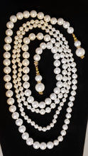 Load image into Gallery viewer, Hand Knotted Pearl 65&quot; Lariat style Necklace with Gold Tone &amp; Austrian Crystal Accents  