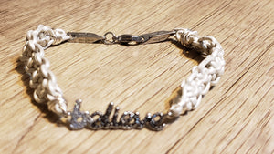 White Genuine Leather "believe" Bracelet with Austrian Crystal & Stainless Steel, Adjustable Chain with Lobster Clasp.