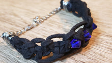 Load image into Gallery viewer, Genuine Black Leather Bracelet with Blue Czech Glass. Adjustable Chain &amp; Lobster Claw Clasp 
 