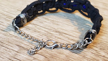 Load image into Gallery viewer, Genuine Black Leather Bracelet with Blue Czech Glass. Adjustable Chain &amp; Lobster Claw Clasp 
 