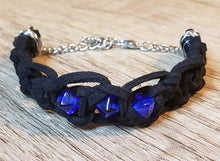 Load image into Gallery viewer, Genuine Black Leather Bracelet with Blue Czech Glass. Adjustable Chain &amp; Lobster Claw Clasp 
 