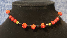 Load image into Gallery viewer, Hand Knotted Silk &amp; Red Coral Choker Necklace. Adjustable to 13&quot; with Lobster Claw Clasp.