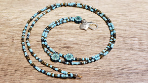 Light Blue Bead Lanyard / ID Holder, Necklace with Nursing Hat Accent