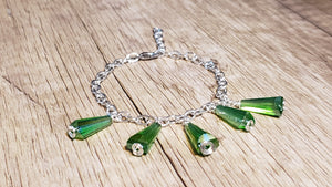 Silver Plated Chain & Aurora Borealis finished Green Czech Glass Set. Hand Crafted and Adjustable.