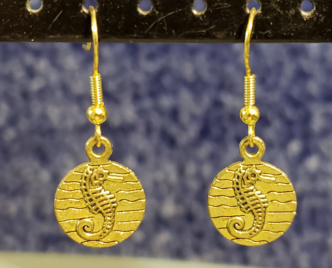 Gold Tone Seahorse Fish Hooks Earrings