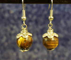 Tiger's Eye Rounds on Silver Plated Fish Hooks Earrings