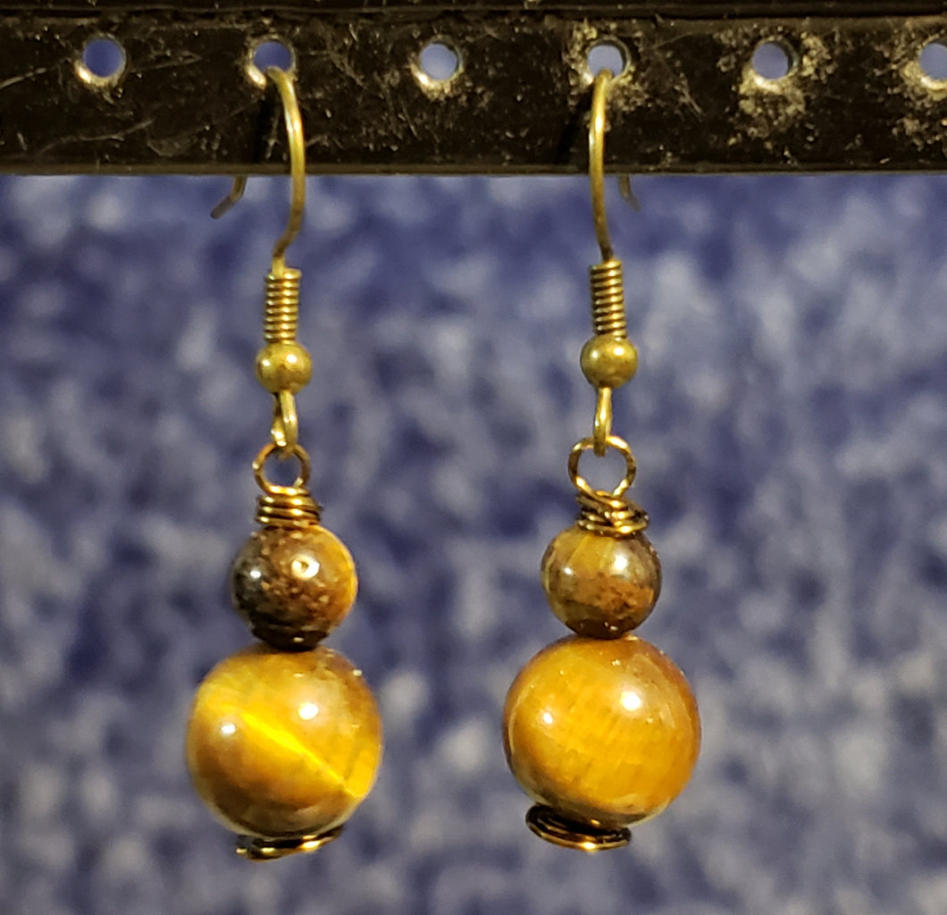 Tiger's Eye Rounds on Brass Fish Hooks Earrings