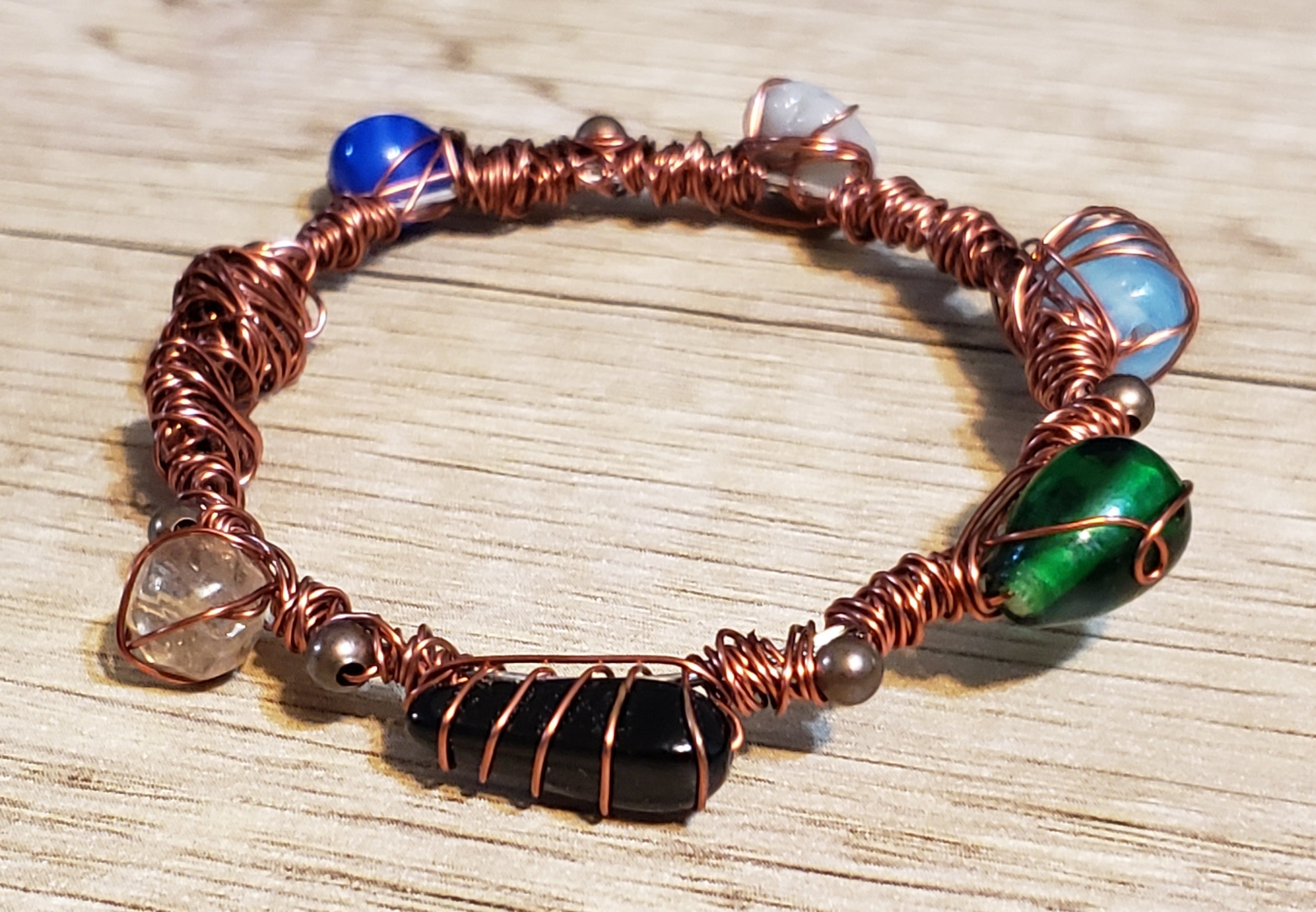 Jewelry :: Bracelets :: Charm Bracelets :: Copper Link Bracelet With Wire  Wrapped Bead Charms