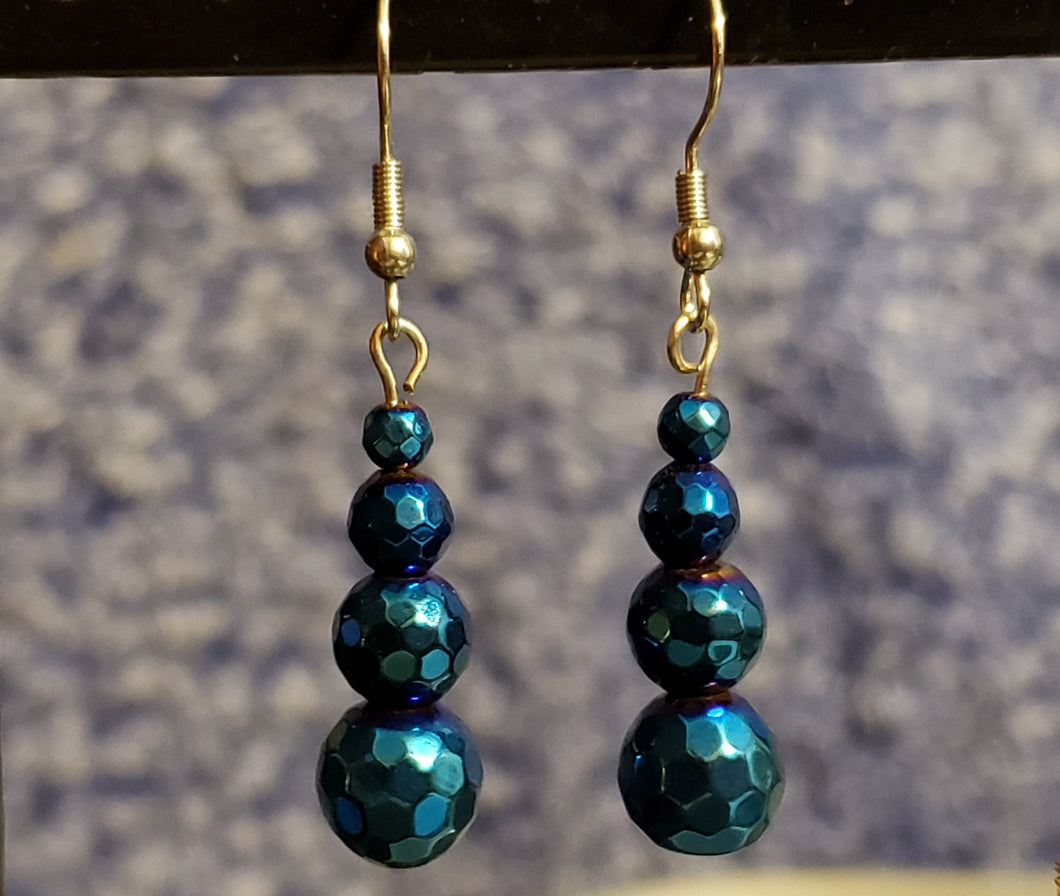 Blue Dyed Hemotite Fish Hooks Earrings