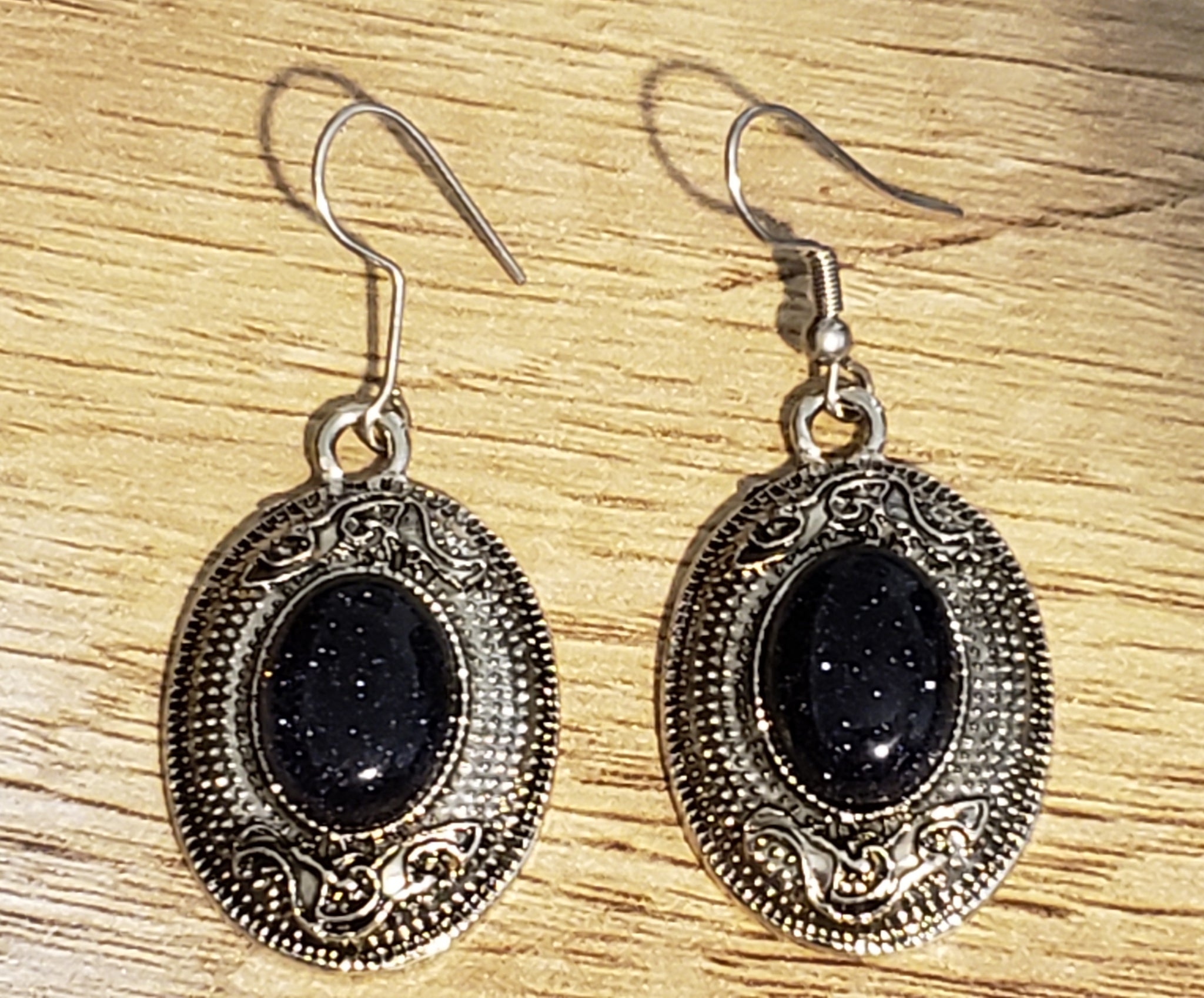 Blue Goldstone Oval, Stainless Steel Fish Hooks Earrings – 7s & 3s Hand  Crafted Jewelry