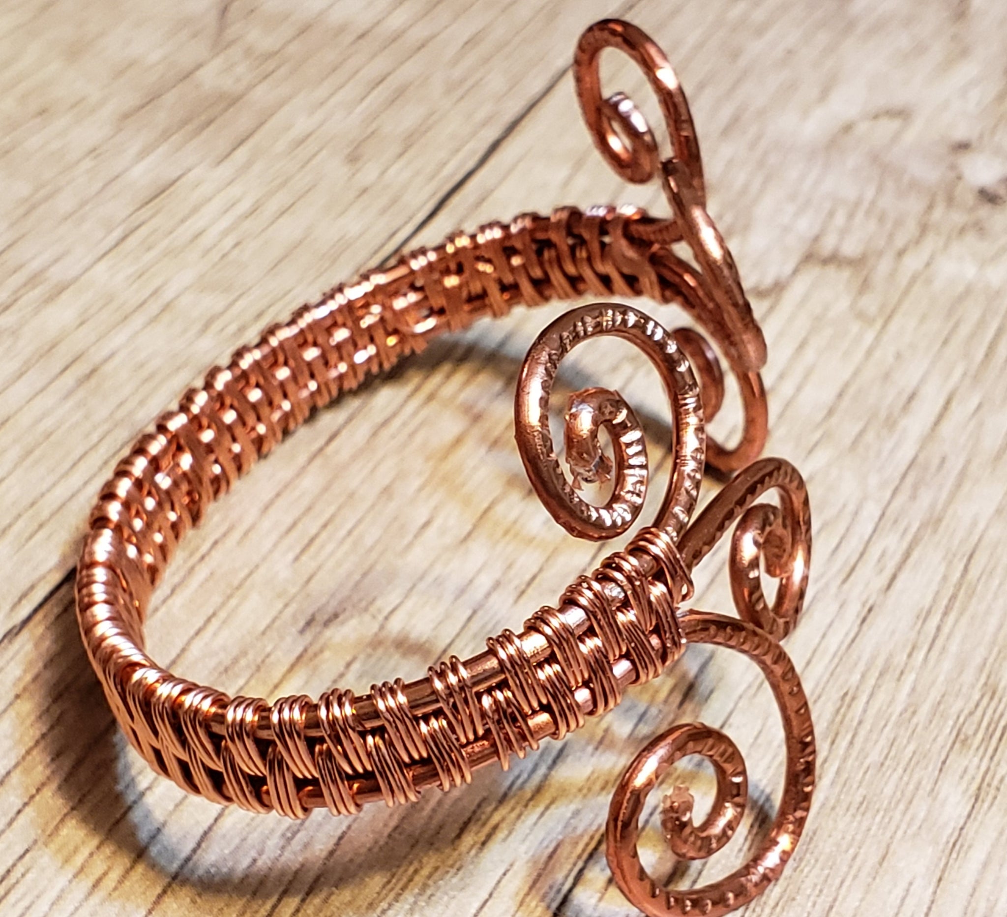 Wire Wrapped Pure Copper Bracelet Unique Stranded Wire Bangle Antique Style Jewelry 7th Anniversary Gift for Him or Her 19.5 cm | WireWrapArt