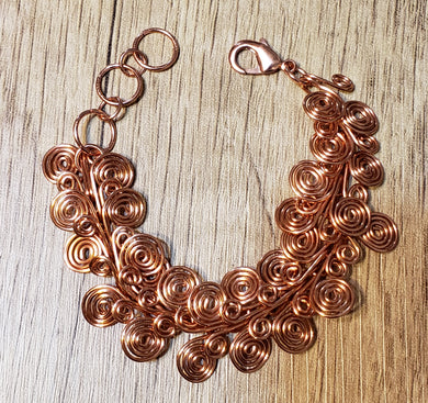 Hand Crafted Genuine Copper Spiral Chain Bracelet. Adjustable 6