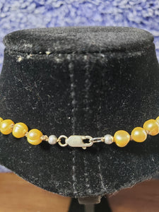 Freshwater Canary Pearls (B grade) on Hand Knotted Silk Necklace, 17.5" with 925 Lobster Claw Clasp