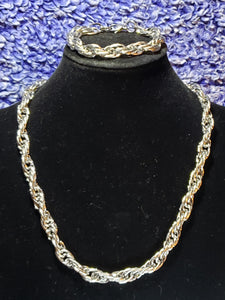 Stainless Steel, Fancy Link Singapore Chain Set. 20" 55g Necklace & Adjustable 8" 20g Bracelet with Lobster Claw Clasps