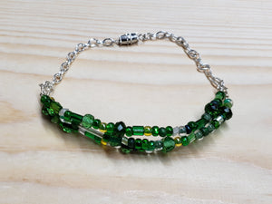 Triple Strand, Green Glass Bead Anklet with Turtle Focals and Screw Clasp