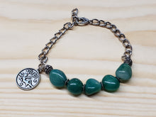 Load image into Gallery viewer, Hand Crafted Green Agate Gemstone &amp; Chain Bracelet. Adjustable to 8&quot;  with Virgo Zodiac Charm and Lobster Claw Clasp.