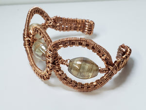 Hand Woven, Nickel Free Copper, Wire Wrapped Bracelet with Italian Morano Glass