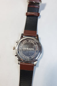 STRADA Chronographic Watch, Water Resistant with Japanese Movement, Stainless Steel Back & Vegan Leather Strap