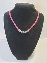 Load image into Gallery viewer, Pink Nylon Necklace with Lab Created Pink Diamonds in Platinum Bonded Brass, Adjustable 17&quot;-20&quot; with Silver Tone Chain &amp; Clasp