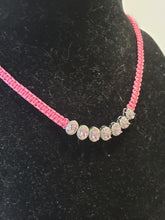 Load image into Gallery viewer, Pink Nylon Necklace with Lab Created Pink Diamonds in Platinum Bonded Brass, Adjustable 17&quot;-20&quot; with Silver Tone Chain &amp; Clasp