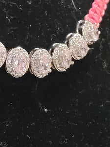 Pink Nylon Necklace with Lab Created Pink Diamonds in Platinum Bonded Brass, Adjustable 17"-20" with Silver Tone Chain & Clasp