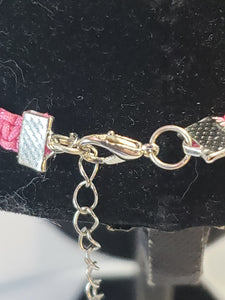 Pink Nylon Necklace with Lab Created Pink Diamonds in Platinum Bonded Brass, Adjustable 17"-20" with Silver Tone Chain & Clasp