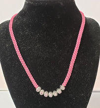 Load image into Gallery viewer, Hand Crafted Pink Nylon Necklace with Lab Created Pink Diamonds in Platinum Bonded Brass, Adjustable 17&quot;-20&quot; with Stainless Steel Chain &amp; Clasp