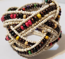 Load image into Gallery viewer, Handwoven (Bohemian Chic) Cuff Bracelet, with Glass &amp; Wooden Seed Beads. One size fits most.