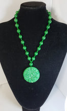 Load image into Gallery viewer, Genuine Handcarved Jade &quot;2 Qilins and Turtle&quot; Pendant (580+ cts with 9.5mm Rounds) on Hand Knotted Green Silk Necklace, 18&quot; with Magnet Clasp.
 