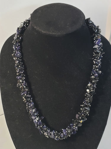 Blue Goldstone & Stainless Steel Full Length Necklace Adjustable to 20