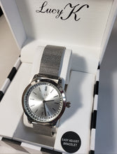 Load image into Gallery viewer, LUCY K Quartz Movement Watch with Faux MOP Dial and Mesh Strap in Silvertone