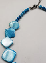 Load image into Gallery viewer, Blue Dyed Abalone, Graduated Shell Disc 18&quot;-20&quot; Necklace w Stainless Steel Chain