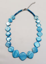 Load image into Gallery viewer, Blue Dyed Abalone, Graduated Shell Disc 18&quot;-20&quot; Necklace w Stainless Steel Chain